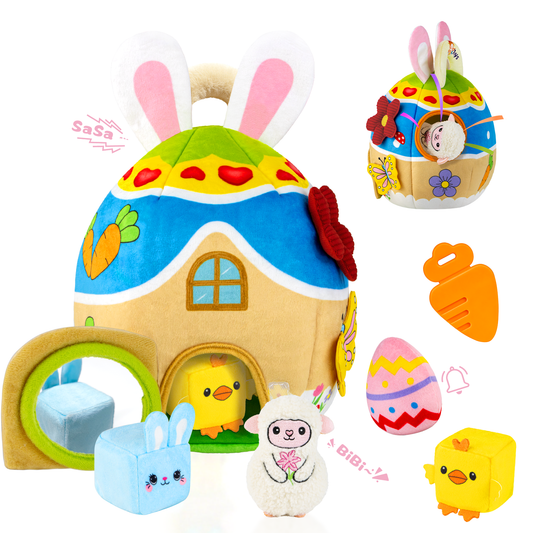 Baby Toys 6-12-18 Months - My First Plush Bunny Burrow with Stuffed Animals, Rattle, Crinkle, Teether, Montessori Sensory Toys for Babies
