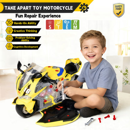 JoySpark Toys Take Apart Motorcycle Toys Kids Mechanic Repair Set for Toddlers 3-5, Interactive Toy Engine Building Kit with Sounds, Lights & Spray, STEM Educational Gift Toys for 3 4 5 6 7 Year Old Boys Girls