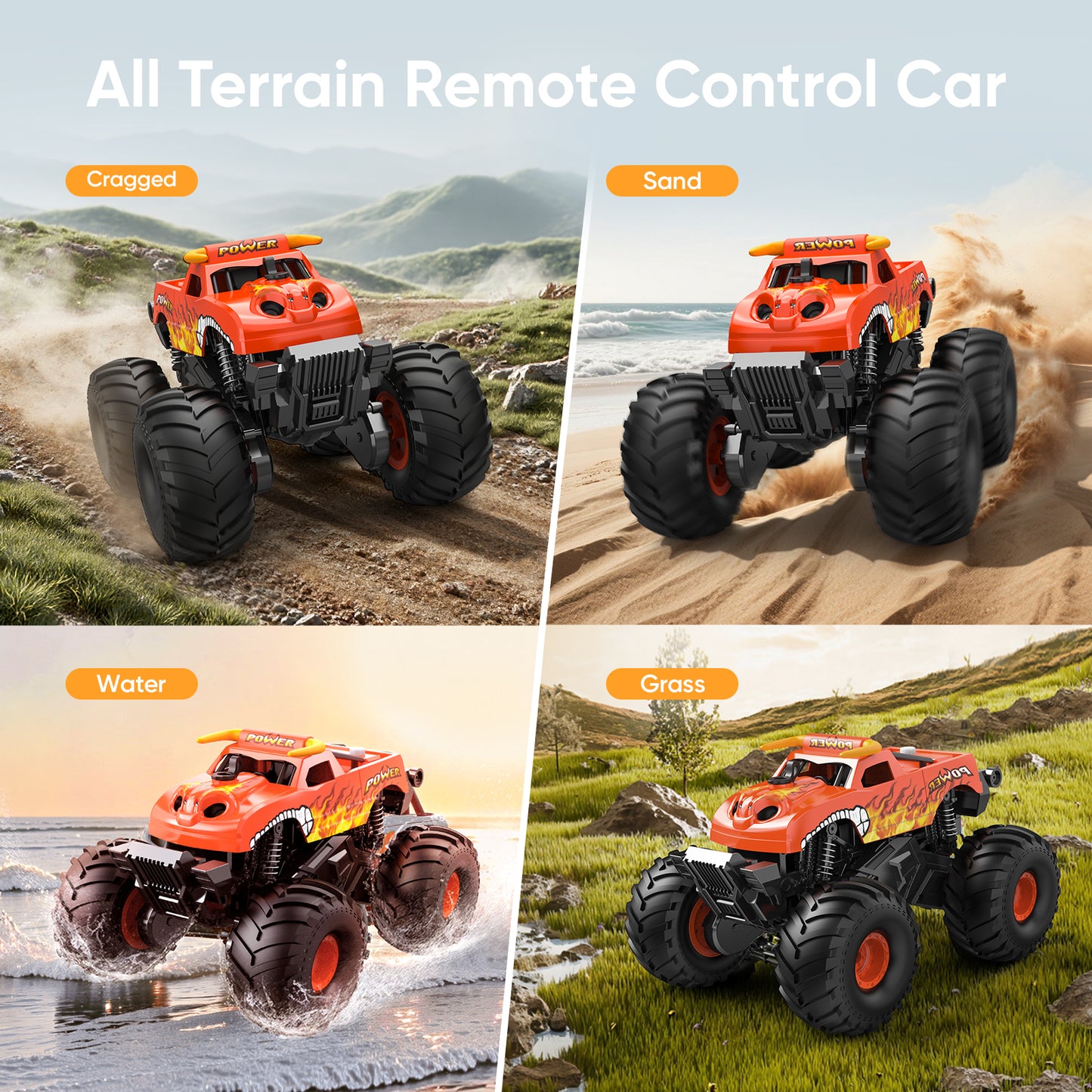 JoySpark Toys Waterproof Monster Truck Toys 1:16 Amphibious Remote Control Car All Terrain Off-Road Pickup Truck 4WD RC Cars Toys for 8 9 10 11 12 Year Old Boys Girls Gifts