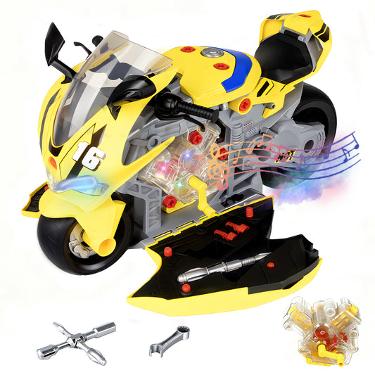 JoySpark Toys Take Apart Motorcycle Toys Kids Mechanic Repair Set for Toddlers 3-5, Interactive Toy Engine Building Kit with Sounds, Lights & Spray, STEM Educational Gift Toys for 3 4 5 6 7 Year Old Boys Girls
